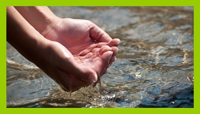 Clean water flowing through hands